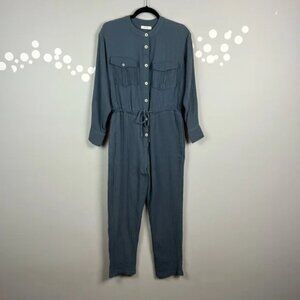 Mod Ref The Trevor Cotton Button-Front Utility Jumpsuit Blue Size S